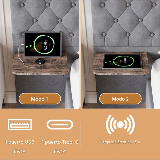Cama de casal (160 x 200 cm), ecrã LED, portas USB e Tipo-C, cama com espaço de arrumação