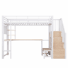 Cama alta 90 x 200 cm u2013 secretária, USB-C, LED, prateleiras e roupeiro em forma de escada, sem colchão u2013 Branco