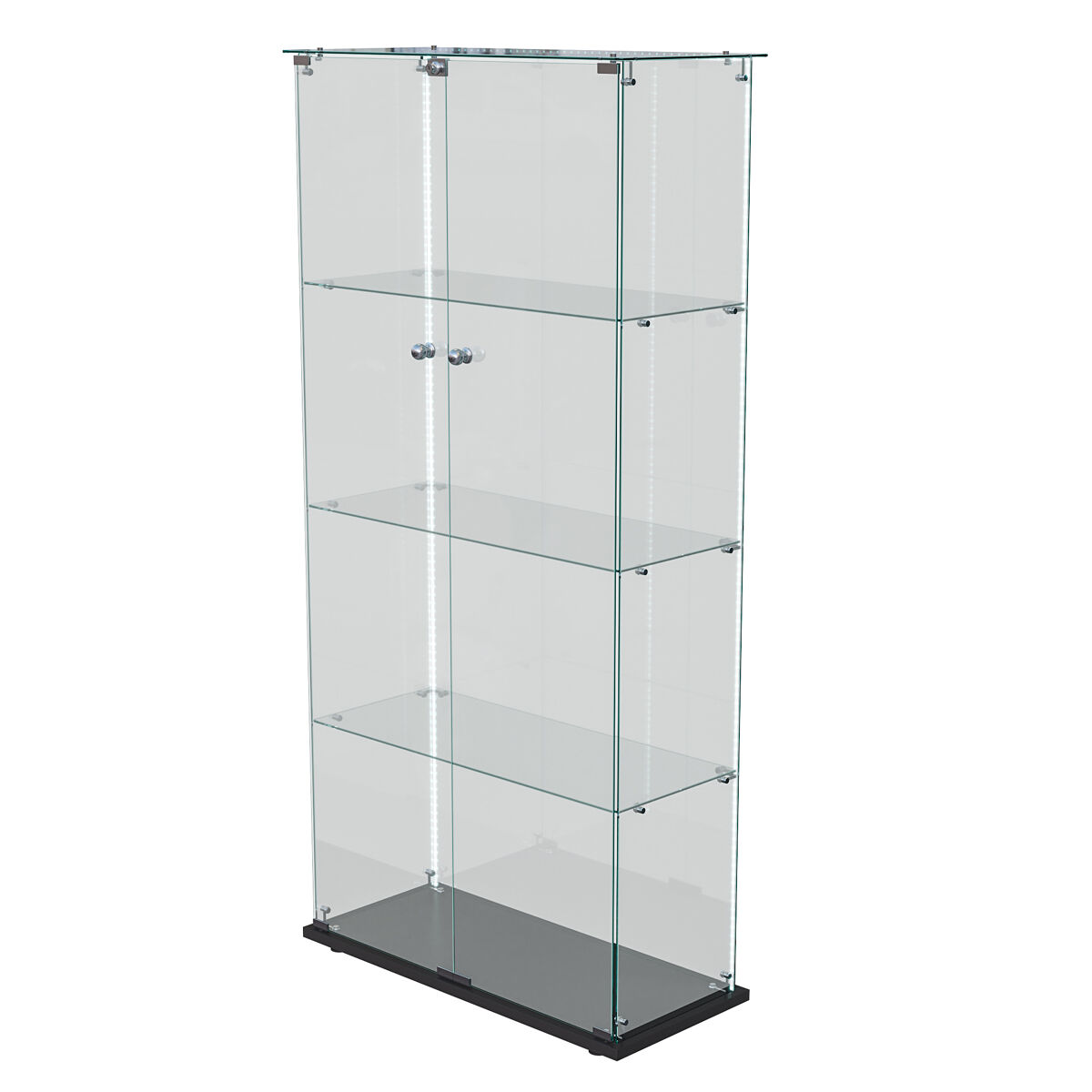 Vitrina de cristal de cuatro niveles con iluminación led, ideal para exhibir objetos de colección, libros y vinos