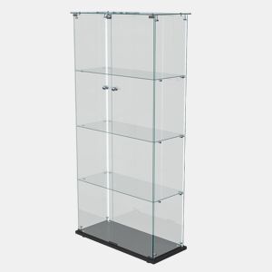 Vitrine em vidro com quatro níveis e iluminação LED, ideal para expor objetos de coleção, livros e vinhos