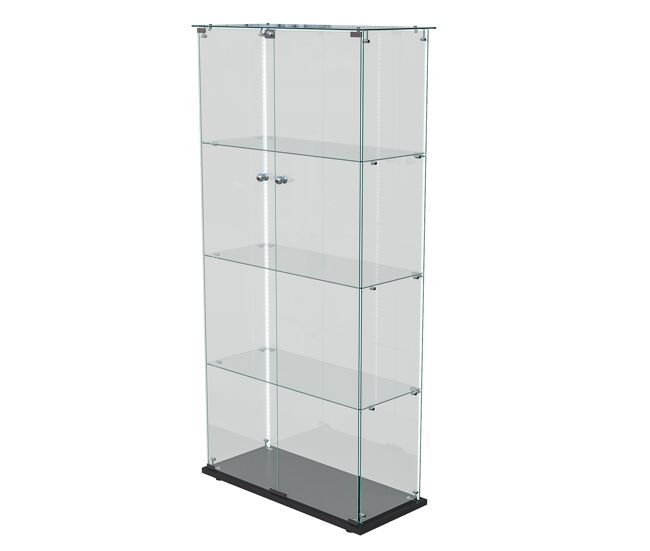 Vitrina de cristal de cuatro niveles con iluminación led, ideal para exhibir objetos de colección, libros y vinos