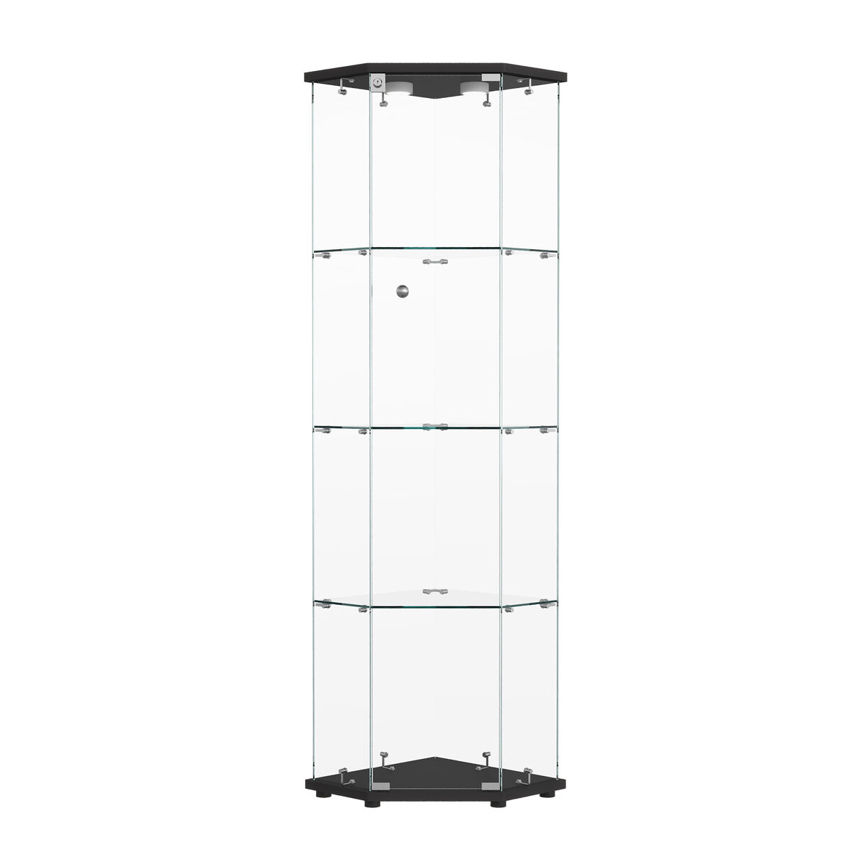 Vitrina negra con iluminación led y estantes de cristal, perfecta para usar en un comedor, sala de estar u oficina (60 x 42,5 x 162 cm)