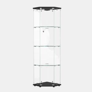 Vitrine preta com iluminação LED e prateleiras de vidro, perfeita para uso em sala de jantar, sala de estar ou escritório (60 x 42,5 x 162 cm)
