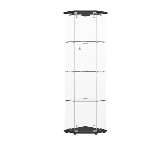 Vitrina negra con iluminación led y estantes de cristal, perfecta para usar en un comedor, sala de estar u oficina (60 x 42,5 x 162 cm)