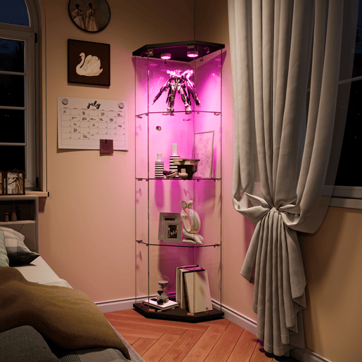 Vitrine preta com iluminação LED e prateleiras de vidro, perfeita para uso em sala de jantar, sala de estar ou escritório (60 x 42,5 x 162 cm) Vitrine preta com iluminação LED e prateleiras de vidro, perfeita para uso em sala de jantar, sala de estar ou escritório (60 x 42,5 x 162 cm)
