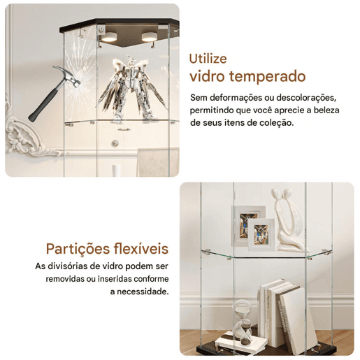Vitrine preta com iluminação LED e prateleiras de vidro, perfeita para uso em sala de jantar, sala de estar ou escritório (60 x 42,5 x 162 cm) Vitrine preta com iluminação LED e prateleiras de vidro, perfeita para uso em sala de jantar, sala de estar ou escritório (60 x 42,5 x 162 cm)