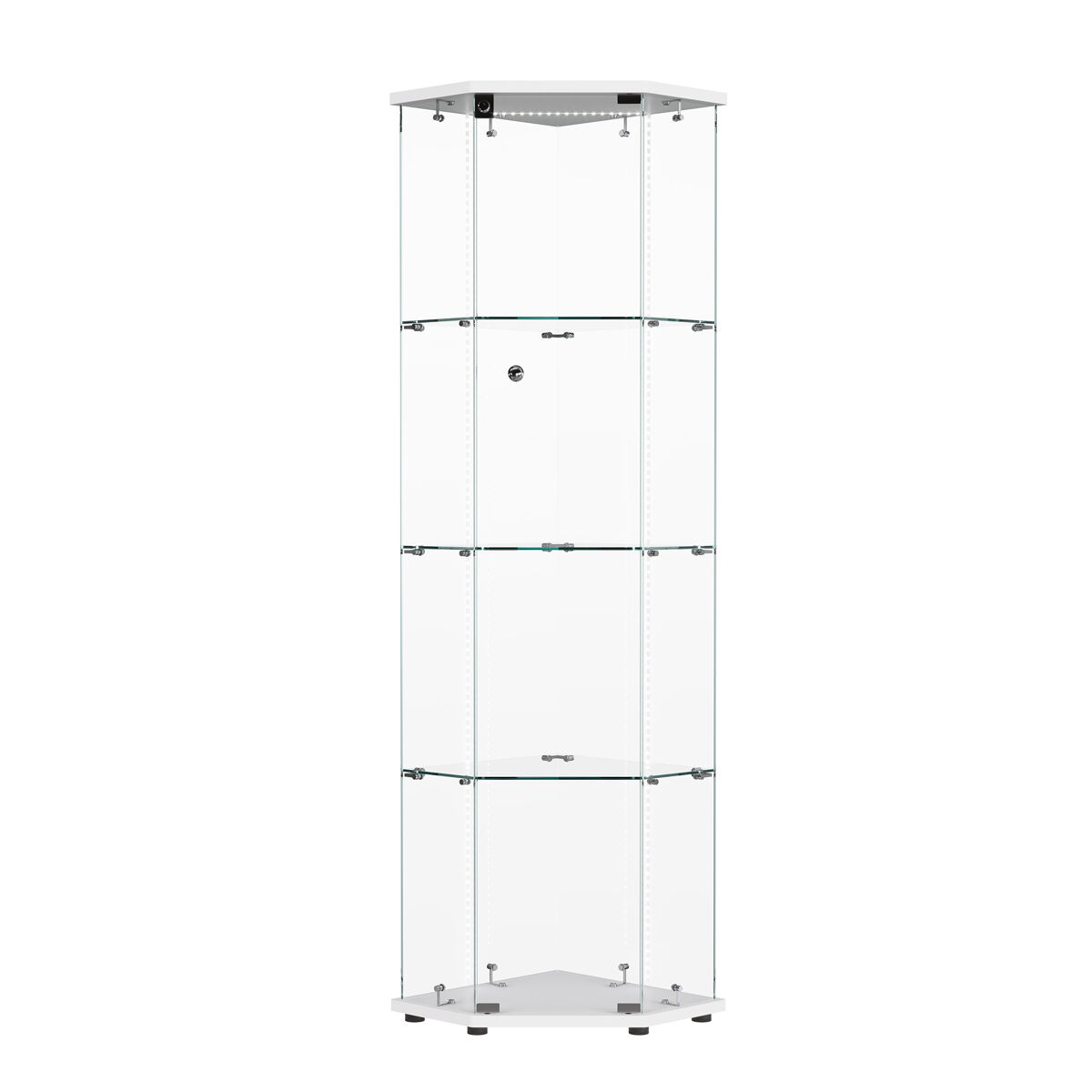 Vitrina con iluminación led y estantes de cristal, color blanco, ideal para comedor, sala de estar u oficina (60 x 42,5 x 162 cm)