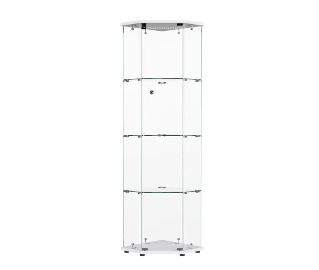 Vitrina con iluminación led y estantes de cristal, color blanco, ideal para comedor, sala de estar u oficina (60 x 42,5 x 162 cm)