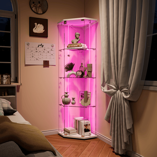 Vitrine de LED, armário de vidro com prateleiras, branco, ideal para sala de jantar, sala de estar ou escritório (60 x 42,5 x 162 cm). Vitrine de LED, armário de vidro com prateleiras, branco, ideal para sala de jantar, sala de estar ou escritório (60 x 42,5 x 162 cm).