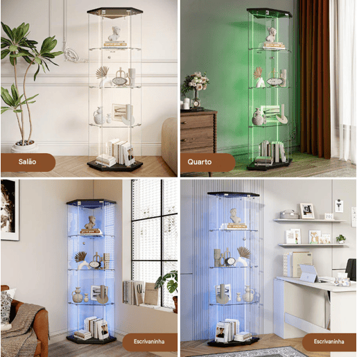 Vitrine de LED, armário de vidro com prateleiras, branco, ideal para sala de jantar, sala de estar ou escritório (60 x 42,5 x 162 cm). Vitrine de LED, armário de vidro com prateleiras, branco, ideal para sala de jantar, sala de estar ou escritório (60 x 42,5 x 162 cm).