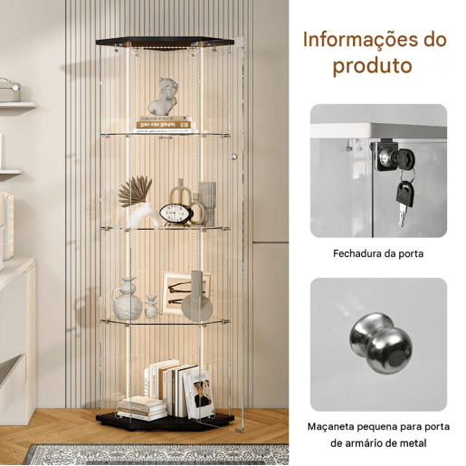 Vitrine de LED, armário de vidro com prateleiras, branco, ideal para sala de jantar, sala de estar ou escritório (60 x 42,5 x 162 cm). Vitrine de LED, armário de vidro com prateleiras, branco, ideal para sala de jantar, sala de estar ou escritório (60 x 42,5 x 162 cm).