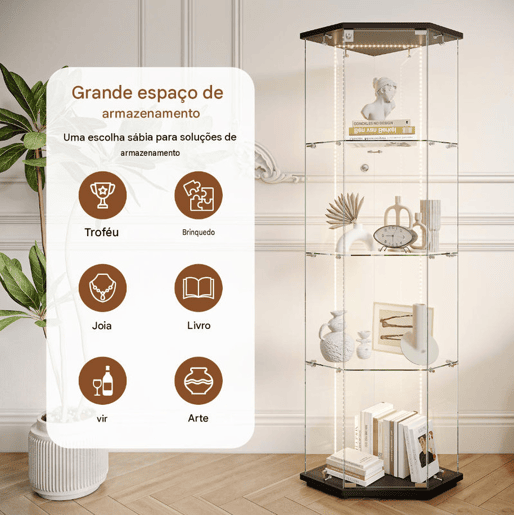 Vitrine de LED, armário de vidro com prateleiras, branco, ideal para sala de jantar, sala de estar ou escritório (60 x 42,5 x 162 cm). Vitrine de LED, armário de vidro com prateleiras, branco, ideal para sala de jantar, sala de estar ou escritório (60 x 42,5 x 162 cm).