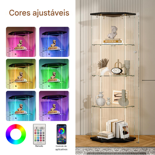 Vitrine de LED, armário de vidro com prateleiras, branco, ideal para sala de jantar, sala de estar ou escritório (60 x 42,5 x 162 cm). Vitrine de LED, armário de vidro com prateleiras, branco, ideal para sala de jantar, sala de estar ou escritório (60 x 42,5 x 162 cm).