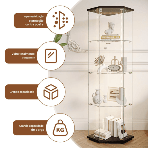 Vitrine de LED, armário de vidro com prateleiras, branco, ideal para sala de jantar, sala de estar ou escritório (60 x 42,5 x 162 cm). Vitrine de LED, armário de vidro com prateleiras, branco, ideal para sala de jantar, sala de estar ou escritório (60 x 42,5 x 162 cm).