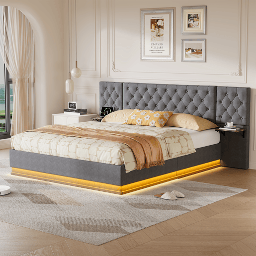 Cama de casal (140 x 200 cm), ecrã LED, portas USB e Tipo-C, cama com espaço de arrumação