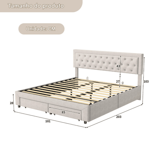 Cama de casal (180x200 cm) com estofo em veludo Beige cama com sistema de elevação hidráulica, contendo um compartimento de arrumação e duas gavetas Cama de casal (180x200 cm) com estofo em veludo Beige cama com sistema de elevação hidráulica, contendo um compartimento de arrumação e duas gavetas
