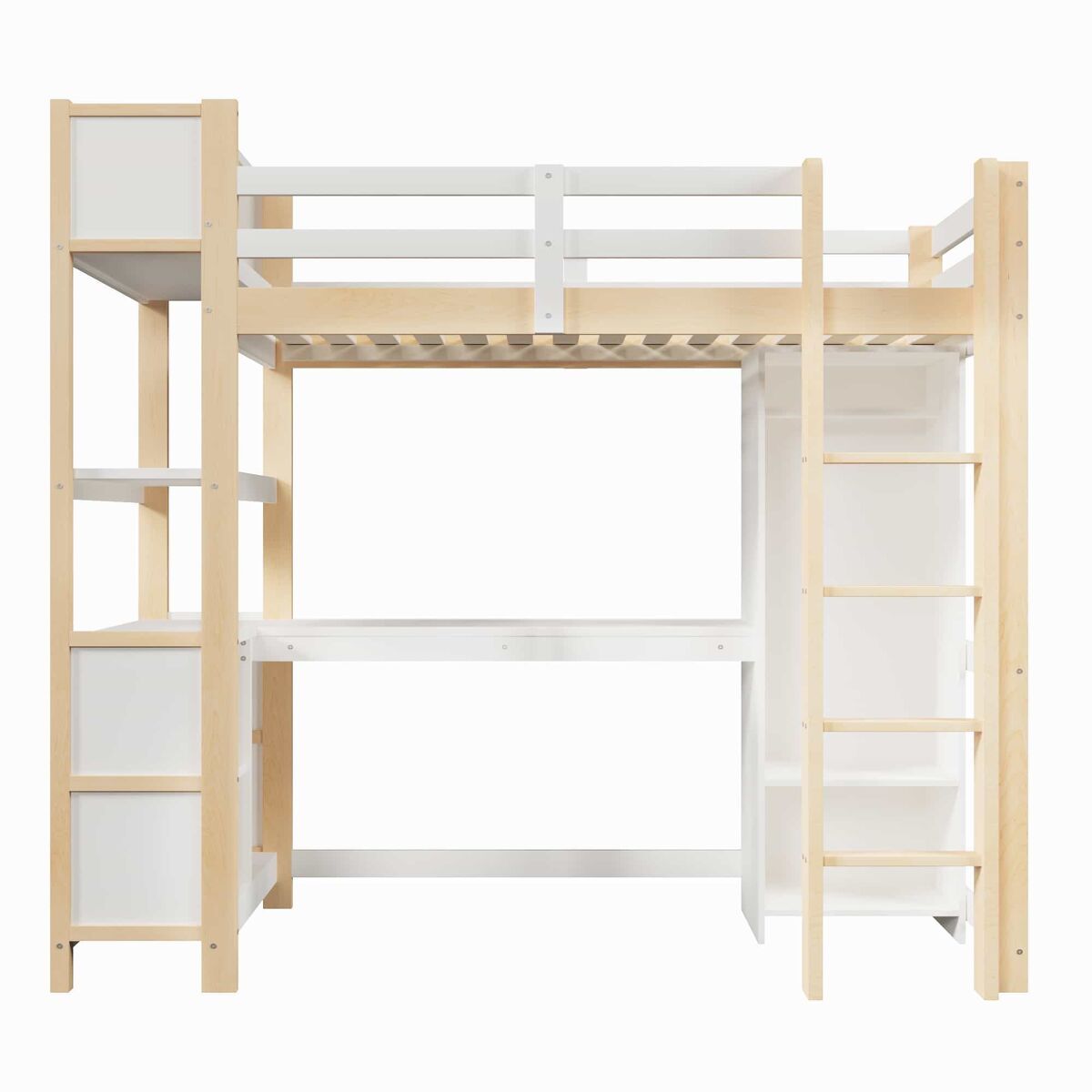 cama alta 90 x 200 cm  escritorio armario y estantes sin colchon  natural