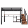 Cama alta 140 x 200 cm u2013 roupeiro com escada, USB, Type-C e LED u2013 preta