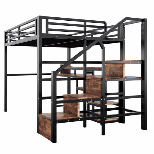 Cama alta 140 x 200 cm u2013 roupeiro com escada, USB, Type-C e LED u2013 preta Cama alta 140 x 200 cm u2013 roupeiro com escada, USB, Type-C e LED u2013 preta