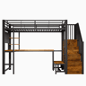 Cama alta 90 x 200 cm u2013 secretária, USB-C, prateleiras e LED, sem colchão u2013 preta