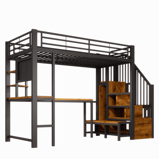 Cama alta 90 x 200 cm u2013 secretária, USB-C, prateleiras e LED, sem colchão u2013 preta Cama alta 90 x 200 cm u2013 secretária, USB-C, prateleiras e LED, sem colchão u2013 preta