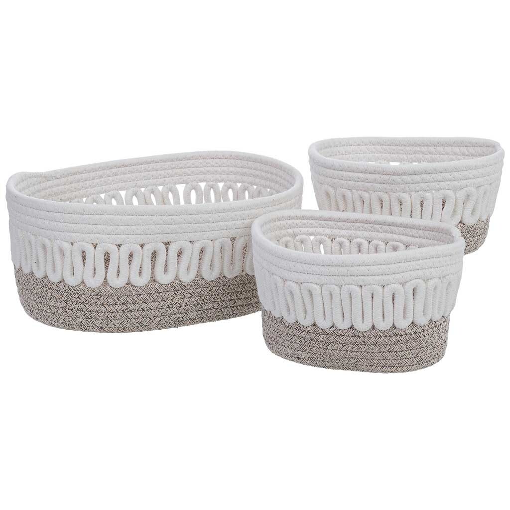 Set 3 cestos de algodón blancos 33x26x14, 20x15x11, 20x15x11h cm