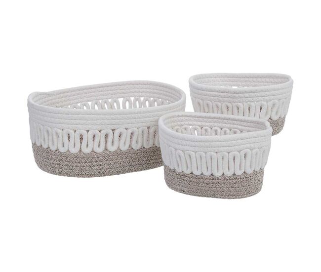 Set 3 cestos de algodón blancos 33x26x14, 20x15x11, 20x15x11h cm