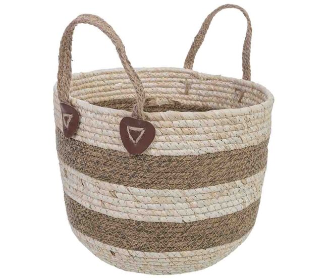 Cesto de fibra natural marrón d30.5x26.5h cm
