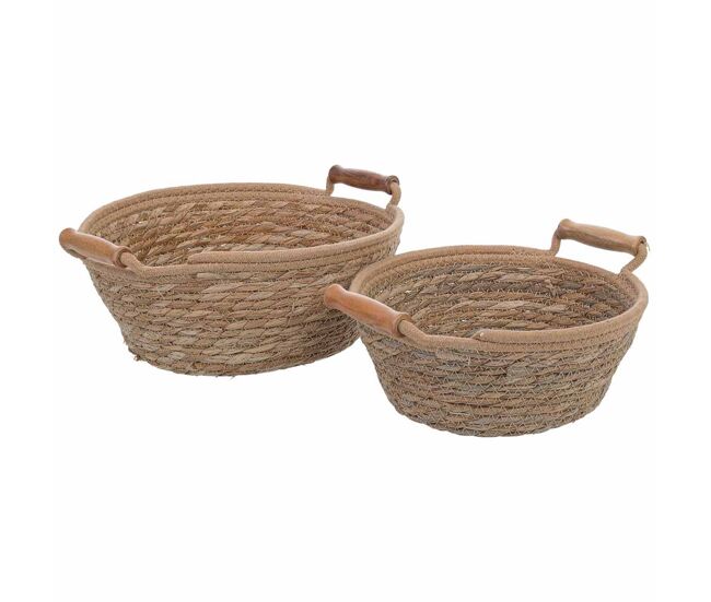 Set 2 cestos de fibra natural marrón d28x12, d23x10h cm