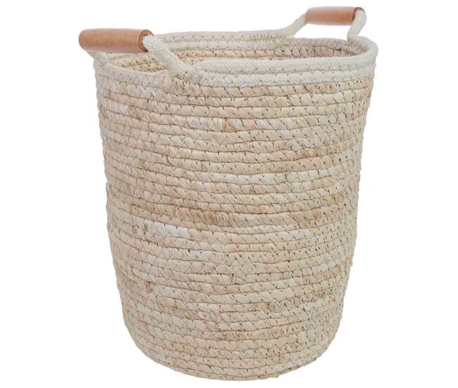 Cesto de fibra natural y algodón beige d32.5x29h cm