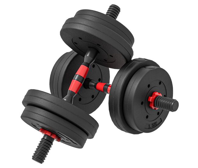 Homcom juego de mancuernas ajustables, 2 en 1, 15kg, juego de pesas con barra de conexión y mango antideslizante, pesas y mancuernas para hombres y mujeres, ejercicio de fitness, casa gimnasio