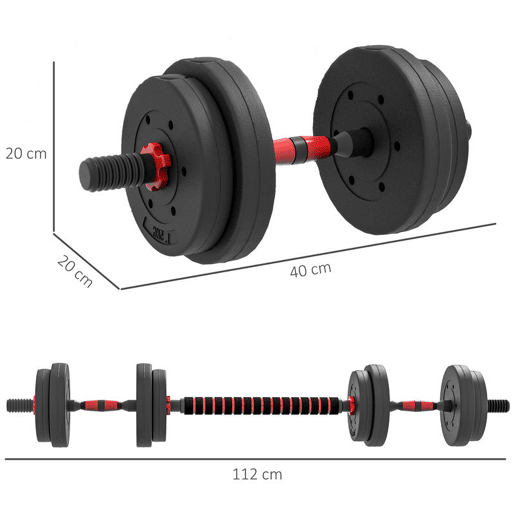 HOMCOM Conjunto de Halteres Ajustáveis 2 em 1 15 kg com Barra de Ligação e Pegas Antiderrapantes para Ginásio em Casa HOMCOM Conjunto de Halteres Ajustáveis 2 em 1 15 kg com Barra de Ligação e Pegas Antiderrapantes para Ginásio em Casa