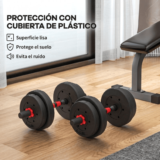 HOMCOM Conjunto de Halteres Ajustáveis 2 em 1 15 kg com Barra de Ligação e Pegas Antiderrapantes para Ginásio em Casa HOMCOM Conjunto de Halteres Ajustáveis 2 em 1 15 kg com Barra de Ligação e Pegas Antiderrapantes para Ginásio em Casa