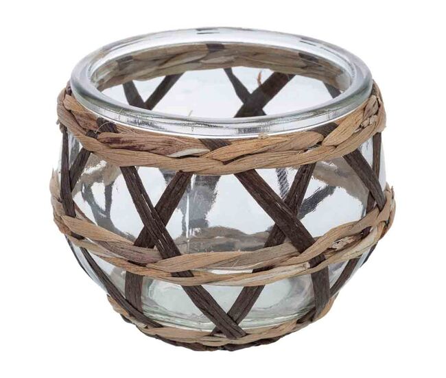 Portavelas de vidrio forrado de fibras naturales marrón d11x8.5h cm
