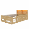 Cama infantil 90 x 200 cm u2013 com barreira, laterais almofadadas e LED, sem colchão u2013 natural