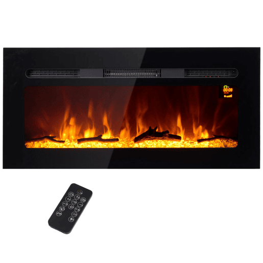 HOMCOM Lareira Elétrica de Parede, Aquecedor 1800W, Chama LED 3D, Cristais, 3 Cores, 5 Níveis de Brilho, Comando, Temporizador, Ecrã Tátil, Preto HOMCOM Lareira Elétrica de Parede, Aquecedor 1800W, Chama LED 3D, Cristais, 3 Cores, 5 Níveis de Brilho, Comando, Temporizador, Ecrã Tátil, Preto