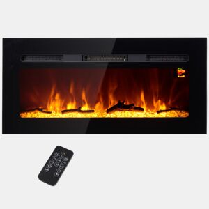 HOMCOM Lareira Elétrica de Parede, Aquecedor 1800W, Chama LED 3D, Cristais, 3 Cores, 5 Níveis de Brilho, Comando, Temporizador, Ecrã Tátil, Preto