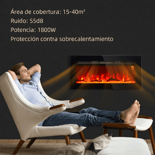HOMCOM Lareira Elétrica de Parede, Aquecedor 1800W, Chama LED 3D, Cristais, 3 Cores, 5 Níveis de Brilho, Comando, Temporizador, Ecrã Tátil, Preto HOMCOM Lareira Elétrica de Parede, Aquecedor 1800W, Chama LED 3D, Cristais, 3 Cores, 5 Níveis de Brilho, Comando, Temporizador, Ecrã Tátil, Preto