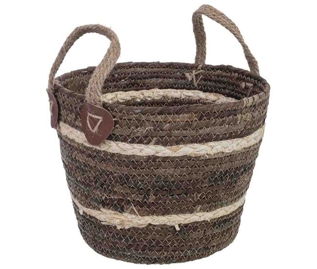 Cesto de fibra natural marrón d25x20h cm
