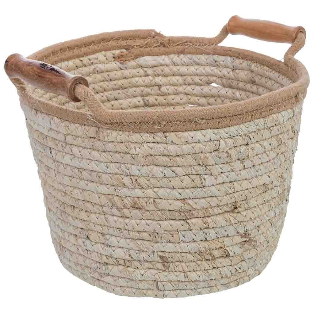 Cesto de fibra natural y algodón marrón d29x17h cm