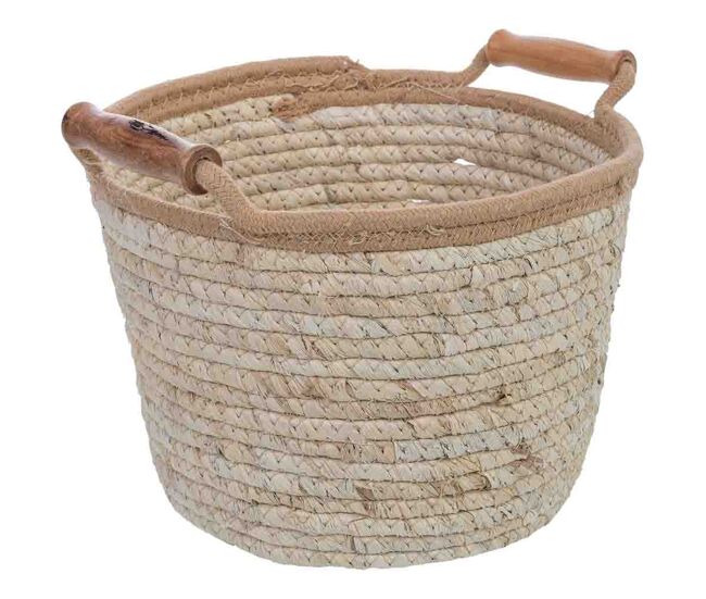 Cesto de fibra natural y algodón marrón d29x17h cm