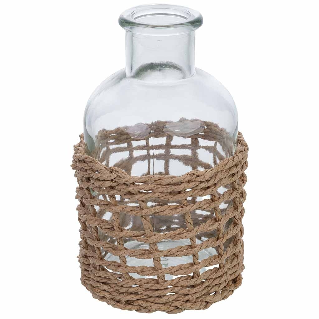 Portavelas de vidrio forrado de fibras naturales marrón d3.6/6.5x12.7h cm
