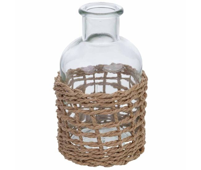 Portavelas de vidrio forrado de fibras naturales marrón d3.6/6.5x12.7h cm