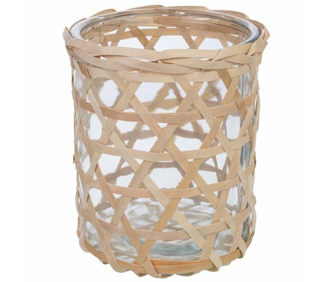 Portavelas de vidrio forrado de fibras naturales marrón d12.5x15h cm