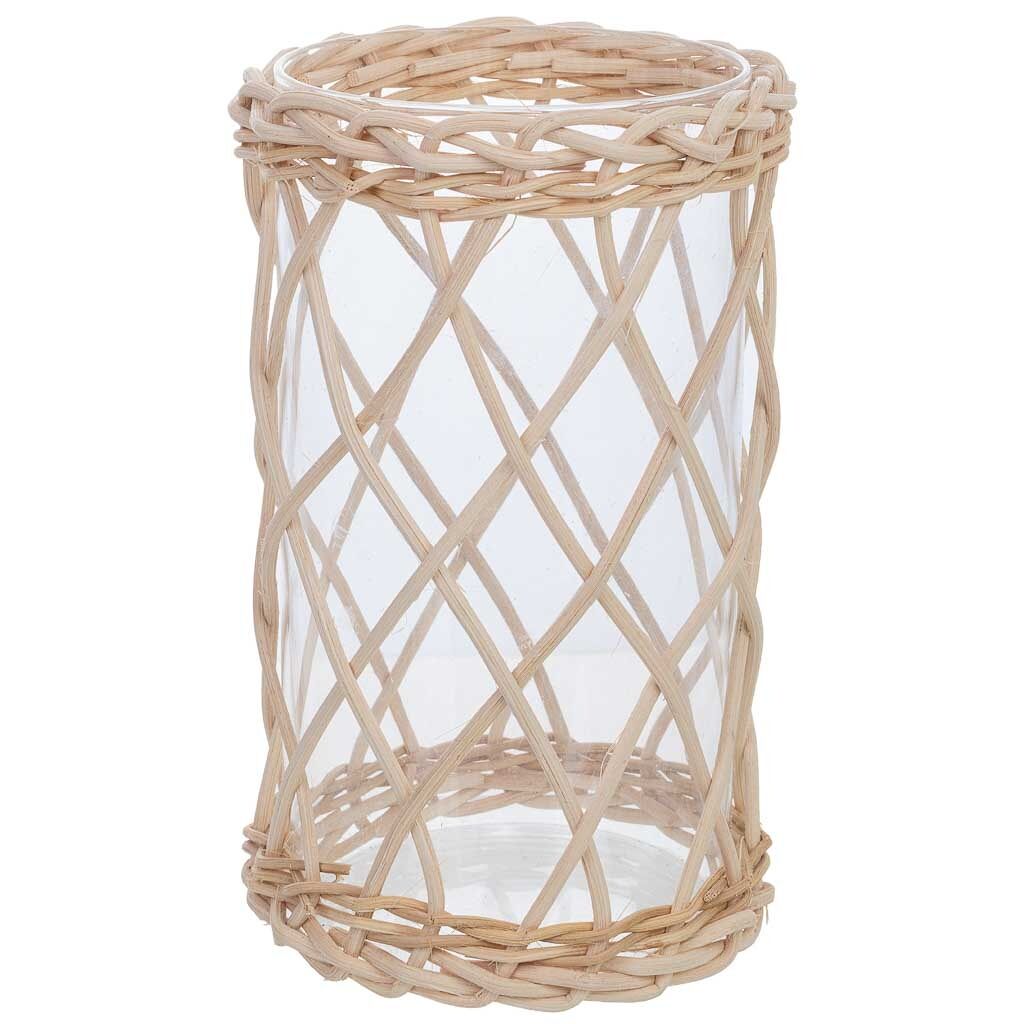 Portavelas de vidrio forrado de fibras naturales marrón d9x17h cm
