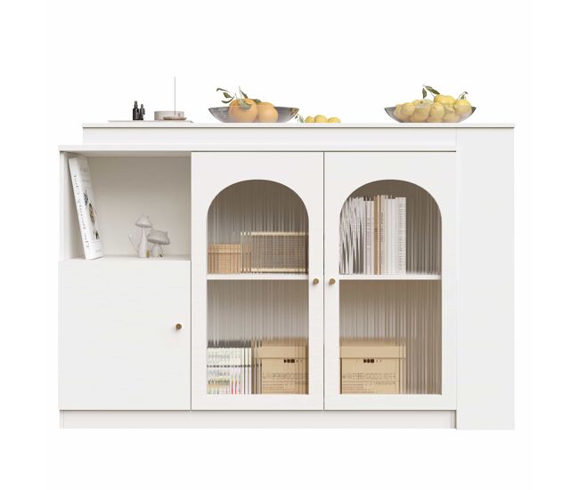 Aparador, mueble bar giratorio de mdf - gran espacio de almacenamiento - estilo contemporáneo - blanco