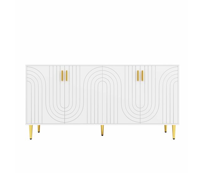 Aparador moderno - 4 puertas con patrón ondulado - en mdf - blanco