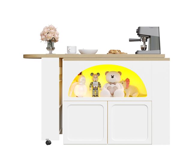Mesa de bar extensible 135-205x39x100 cm - mesa de bar moderna con almacenamiento y led - blanco