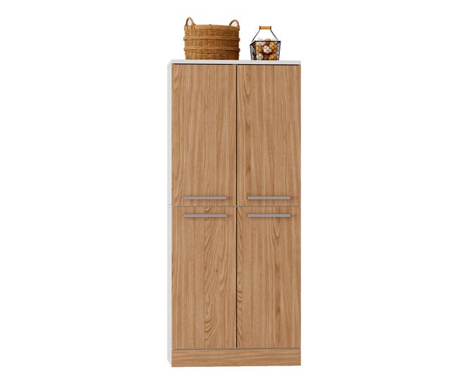 Armario despensa de cocina 76x42x180 cm - 4 puertas, estilo frigorífico, estantes ajustables, gran capacidad, con tiradores metálicos y sistema