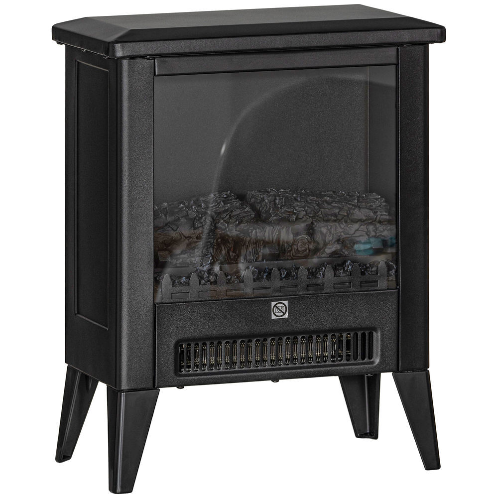 Homcom chimenea eléctrica, 1800w, chimenea decorativa independiente, efecto de llama led, bajo ruido, protección contra sobrecalentamiento, para 30 m², sala, dormitorio, negro